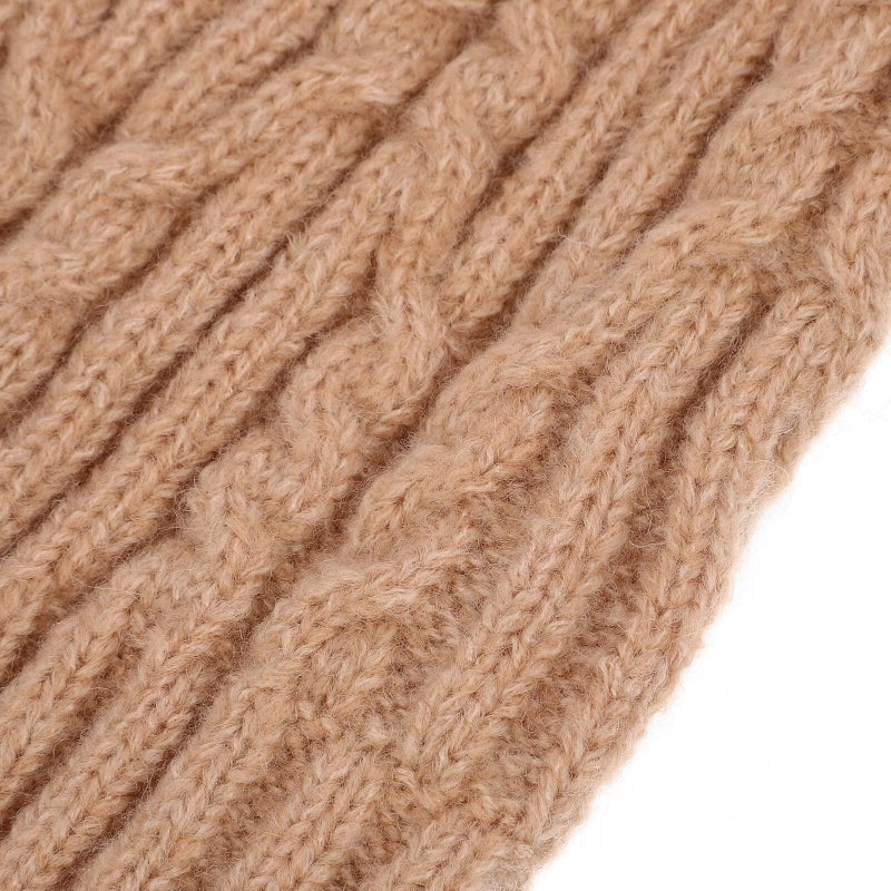 Winter Knitted Beanie Hat With Pom Pom Thermal Acrylic Braided Cap For Women Khaki - Image 4