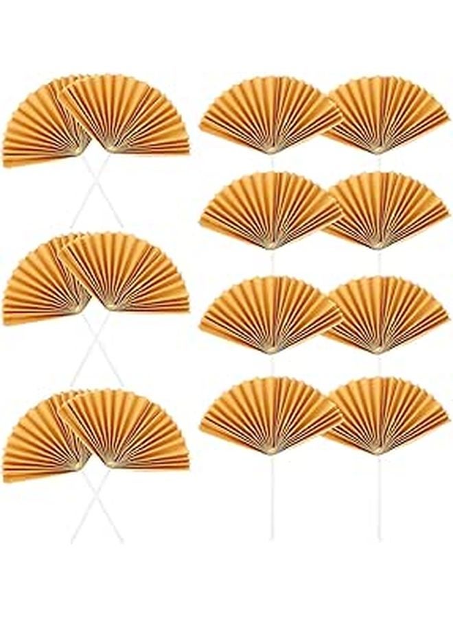 16pcs Folding Paper Fan Cupcake Toppers Elegant Cake Inserts For Birthday Wedding Party Decorations - Image 1