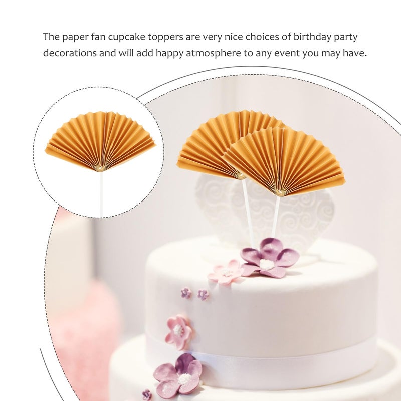 16pcs Folding Paper Fan Cupcake Toppers Elegant Cake Inserts For Birthday Wedding Party Decorations - Image 5