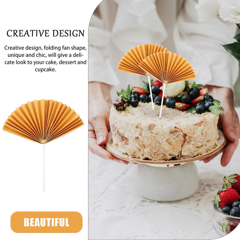 16pcs Folding Paper Fan Cupcake Toppers Elegant Cake Inserts For Birthday Wedding Party Decorations - Image 3