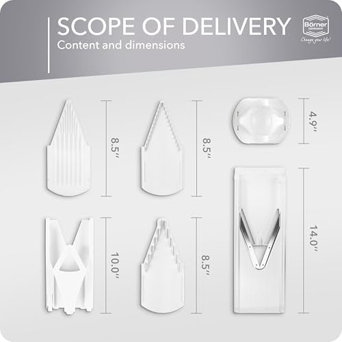 Börner Mandoline Food Slicer Börner V3 (Starter Set) by Reston Lloyd • V-Slicer with Blade Storage & Safety Food Holder • Made in Germany • Fruit & Vegetable Chopper • Multiple Settings: White - Image 3