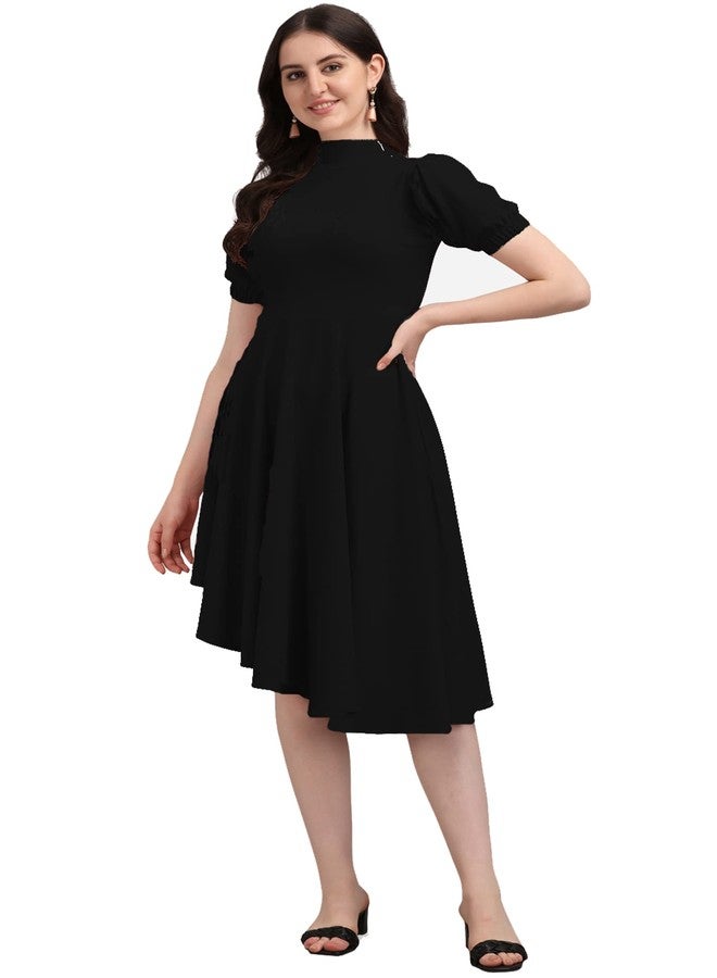 PURVAJA Women’s High-Low Knee Length Dress(Ruby-062-to-069) (in, Alpha, L, Black) - Image 1