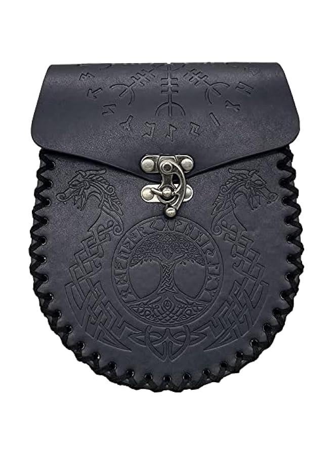 Nordic Embossed Belt Bag, Retro Medieval Faux Leather Side Pocket, Portable Vintage Waist Bag for LARP Ren Faire - Image 1