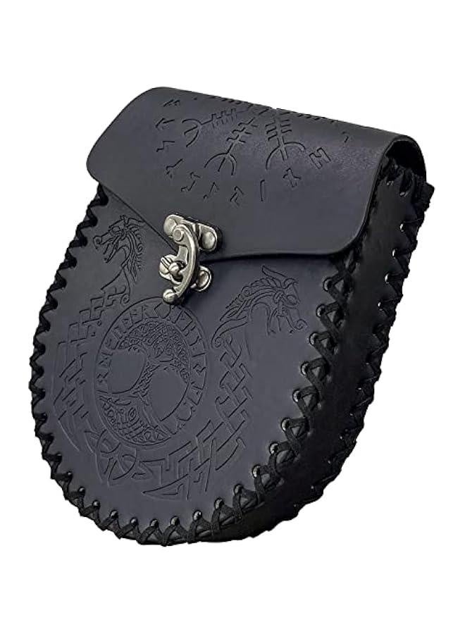Nordic Embossed Belt Bag, Retro Medieval Faux Leather Side Pocket, Portable Vintage Waist Bag for LARP Ren Faire - Image 2