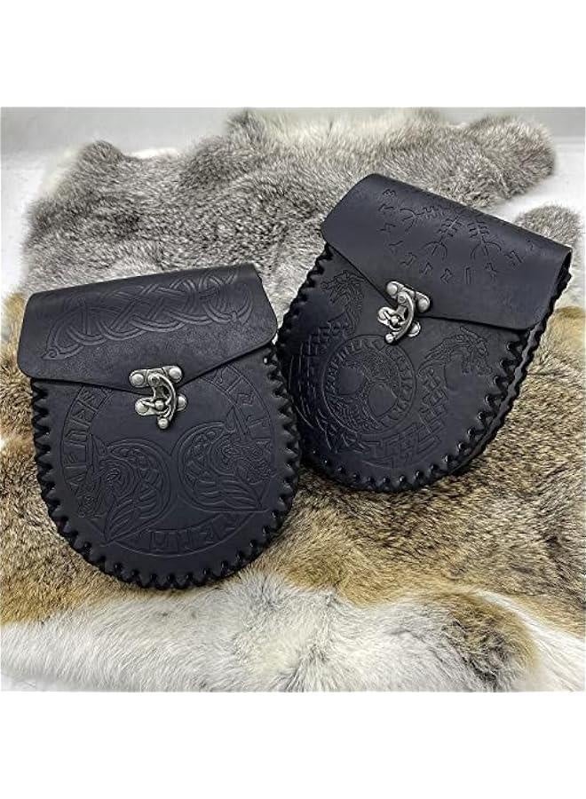Nordic Embossed Belt Bag, Retro Medieval Faux Leather Side Pocket, Portable Vintage Waist Bag for LARP Ren Faire - Image 5