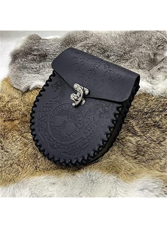 Nordic Embossed Belt Bag, Retro Medieval Faux Leather Side Pocket, Portable Vintage Waist Bag for LARP Ren Faire - Image 4
