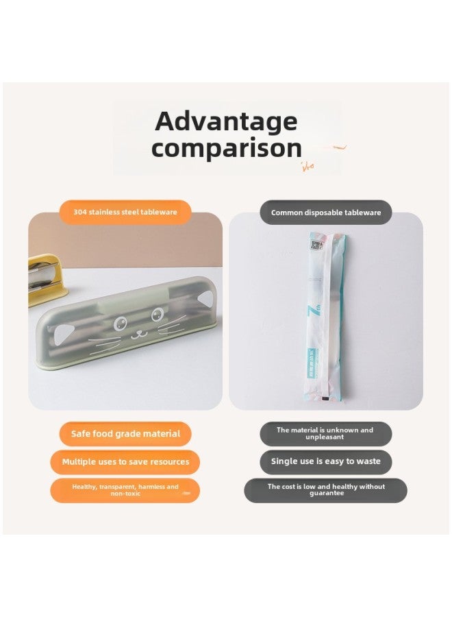 Stainless Steel Chopsticks Spoon Suit Portable Box Tableware Children Primary School School Special Storage Box Three-piece Set-Specifications:316 Portable Cutlery Box Set Of Two-Color:White - Image 5