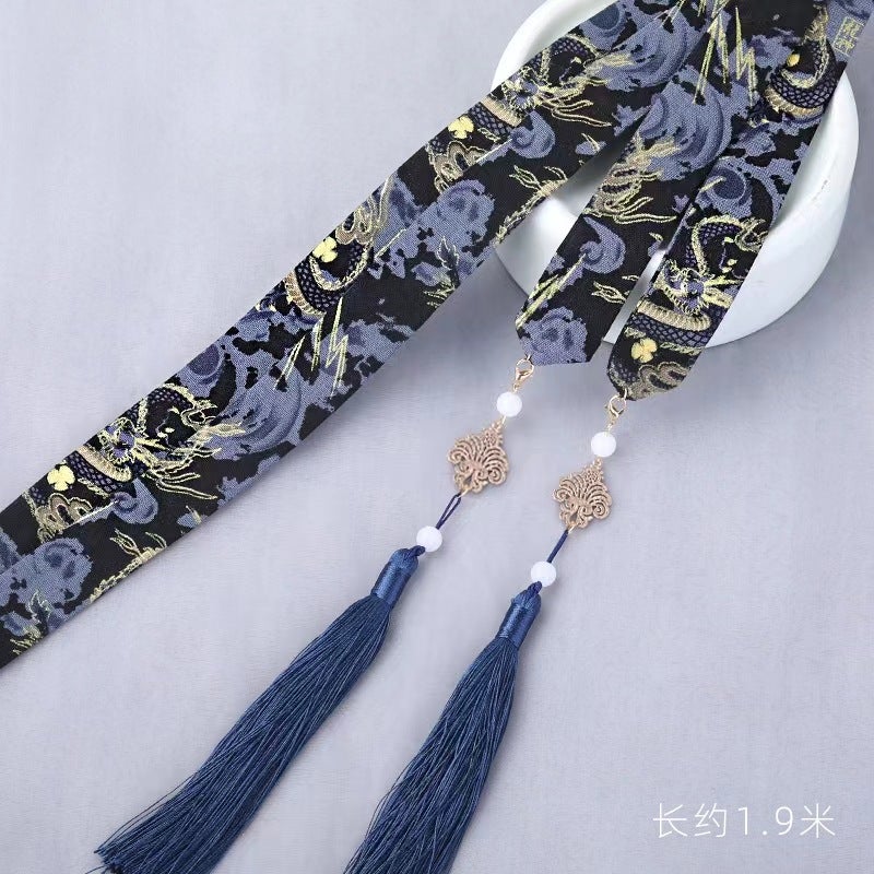 Generic Horse-faced Skirt Accessories Hair Band Womens Hanfu with Chinese Style Weaved Hair Band Antique Costsize Red Long Belt Headwear Ink Black Dragon-Tassel