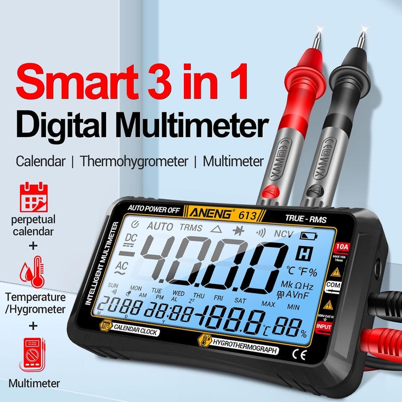 Digital Multimeter Tester, 4000 Counts Voltage Tester, Auto Ranging TRMS Volt Meter, Large LCD Ohm Meter Measures AC DC Current, Voltage, Resistance, Diode, Continuity, Capacitance (Black) - Image 2