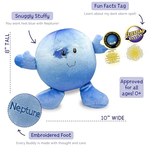 Celestial Buddies Neptune Buddy | 10" Soft Stuffed Plush, Embroidered Features, Fun Planet Facts Tag for Kids – STEM Learning, Educational Gift, Classroom & Homeschool Science Space Astronomy | 0+ - Image 2