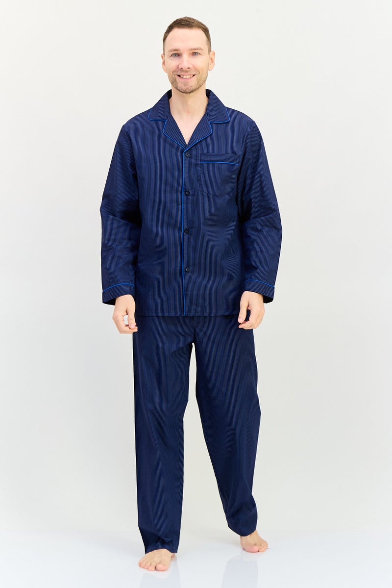 English Laundry Men 2Pcs Stripe Top And Pyjama Sleepwear Set, Navy - Image 1