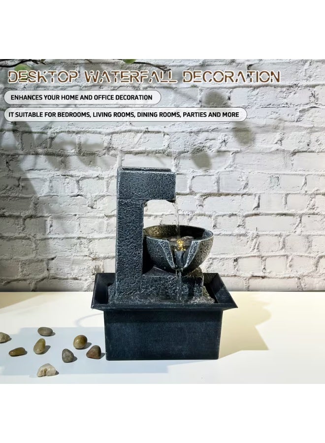 إيروريكس نافورة شلال مكتبية هندسية عصرية مع إضاءة LED، تعمل عبر USB للاسترخاء وتزيين المنزل والمكتب، نافورة فنغ شوي للتأمل والزِن، تصميم رزين داكن لأجواء هادئة - Image 3