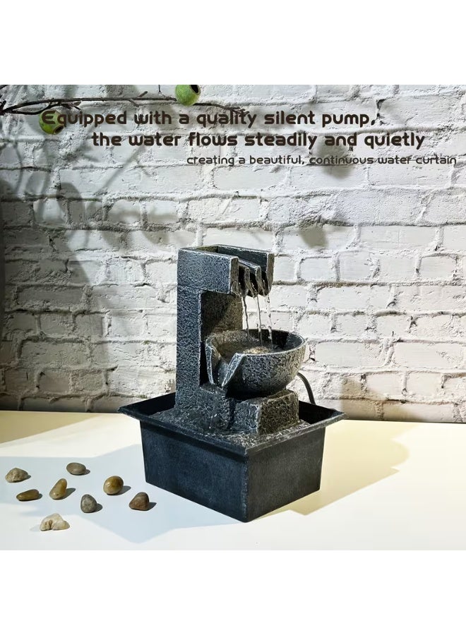 إيروريكس نافورة شلال مكتبية هندسية عصرية مع إضاءة LED، تعمل عبر USB للاسترخاء وتزيين المنزل والمكتب، نافورة فنغ شوي للتأمل والزِن، تصميم رزين داكن لأجواء هادئة - Image 4