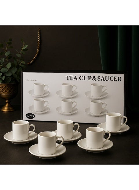 Pure white porcelain Turkish coffee cup set, 6 cups + 6 saucers