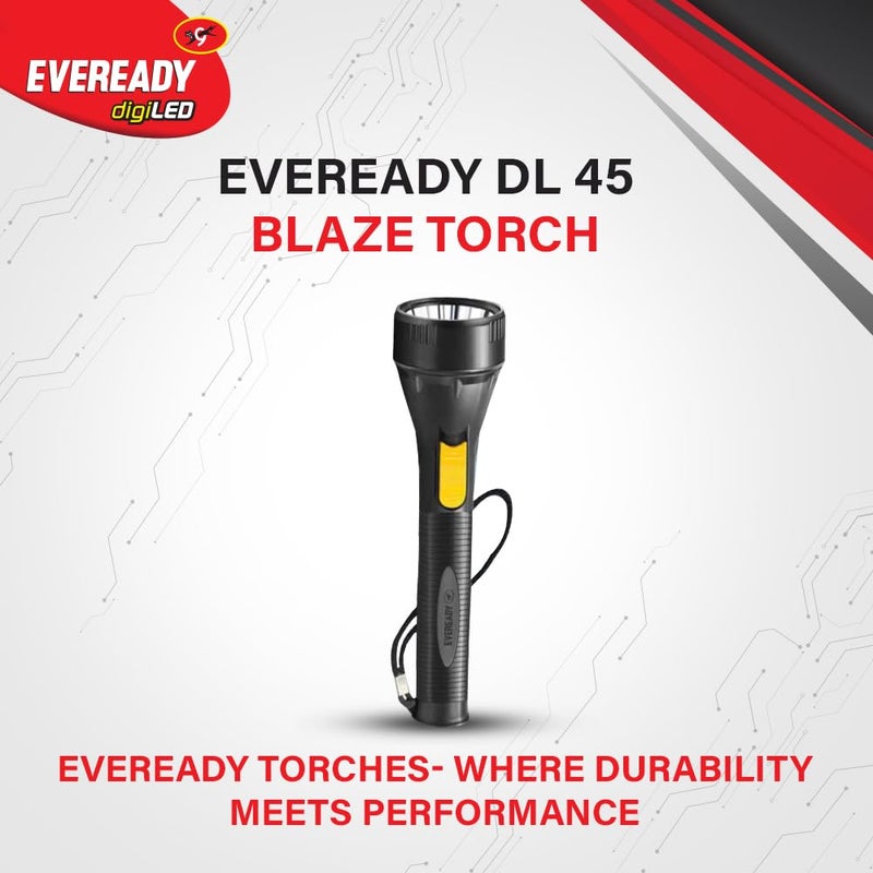 Eveready Eveready Blaze DL45 1W LED Torch Powered by 3 AA Batteries Super Bright White LED 10000 Lux Output Wide Beam Range Strong Durable Plastic Body Black - Image 2