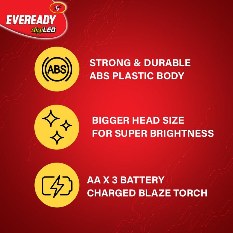 Eveready Eveready Blaze DL45 1W LED Torch Powered by 3 AA Batteries Super Bright White LED 10000 Lux Output Wide Beam Range Strong Durable Plastic Body Black - Image 4