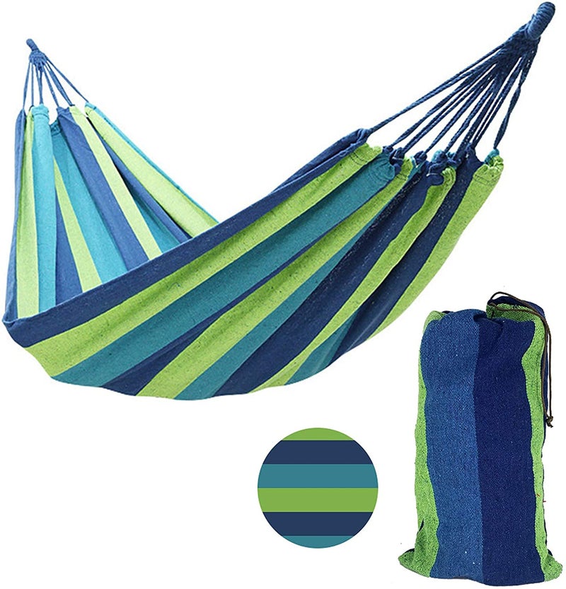 JENY Garden Cotton Hammock Comfortable Fabric Hammock with Tree Straps for Hanging Durable Hammock Up to 450lbs Portable jula Perfect for Camping OutdoorIndoor Patio Backyard Blue - Image 1
