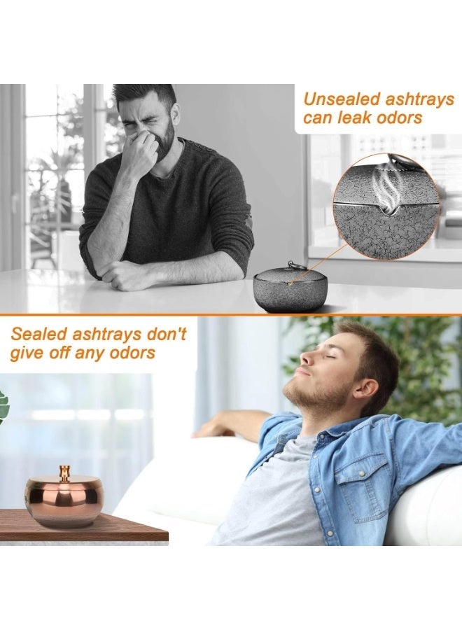 Ashtray with Lid for Cigarette, Smokeless Odorless Windproof Stainless Steel Ashtrays for Home Office Patio Balcony Indoor Outdoor Desktop Ash Tray - Image 2