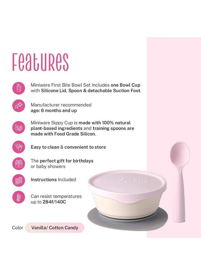 Miniware Miniware First Bites Baby Feeding Set with Baby Bowl, Detachable Suction Foot, and Baby Spoon - Eco-Friendly, BPA Free, Dishwasher Safe Baby Eating Essentials(Vanilla & Cotton Candy)  - Image 1