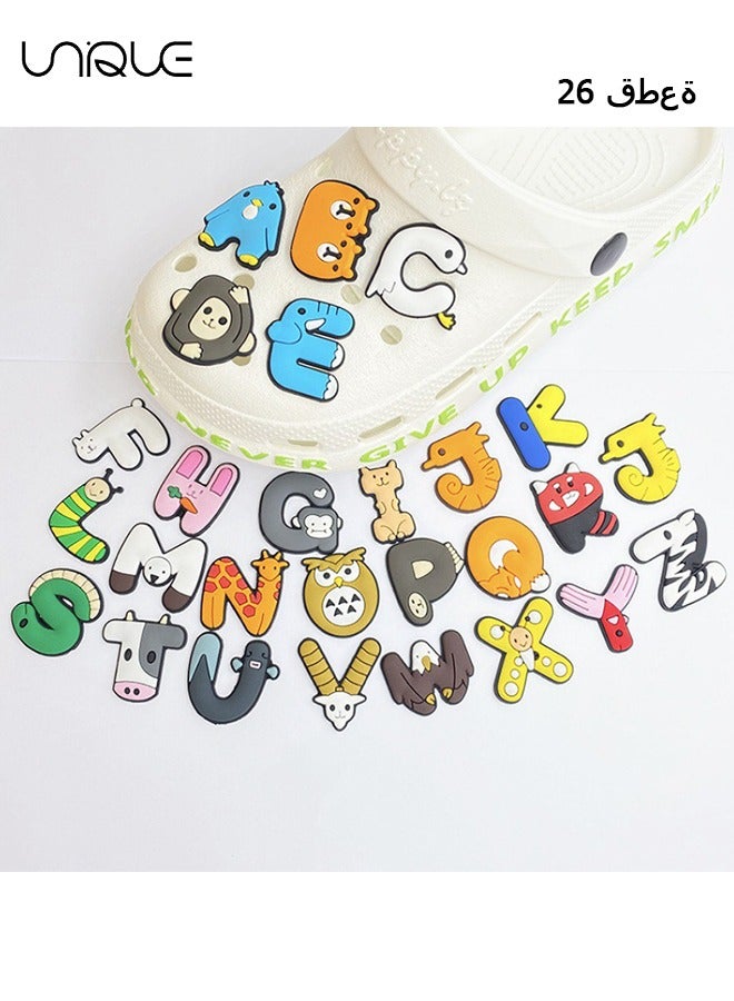 يونيك 26 جهاز كمبيوتر شخصى سلسلة الحروف الإنجليزية سحر الأحذية تمساح، الكرتون تمساح الملحقات للأحذية الديكور PVC سحر سوار معصمه للرجال النساء الاطفال حزب تفضل عيد ميلاد الأطفال مكافأة الهدايا - Image 1