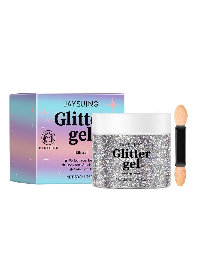 Jaysuing Glitter Gel, Glitter Makeup Liquid with Brush, Long Lasting Sparking Beautiful Shining Cosmetic Eyeshadow Glitter for DIY Face & Body 50g  - Image 1
