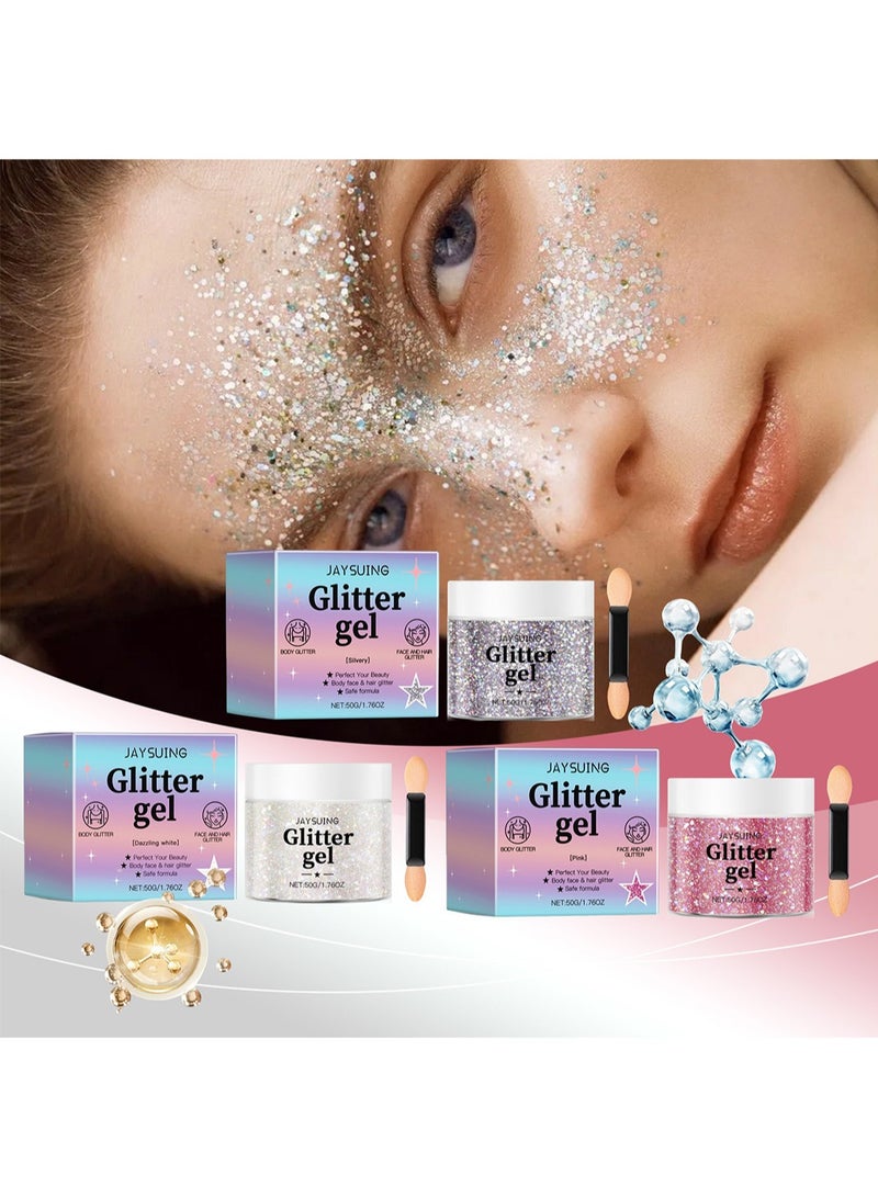 Jaysuing Glitter Gel, Glitter Makeup Liquid with Brush, Long Lasting Sparking Beautiful Shining Cosmetic Eyeshadow Glitter for DIY Face & Body 50g  - Image 2