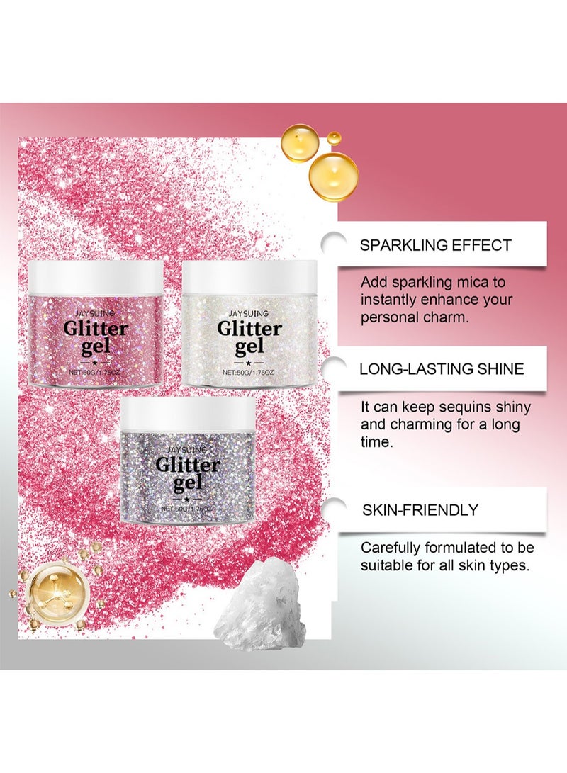 Jaysuing Glitter Gel, Glitter Makeup Liquid with Brush, Long Lasting Sparking Beautiful Shining Cosmetic Eyeshadow Glitter for DIY Face & Body 50g  - Image 4