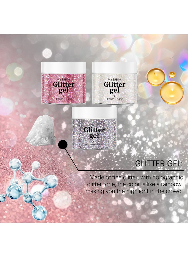 Jaysuing Glitter Gel, Glitter Makeup Liquid with Brush, Long Lasting Sparking Beautiful Shining Cosmetic Eyeshadow Glitter for DIY Face & Body 50g  - Image 5