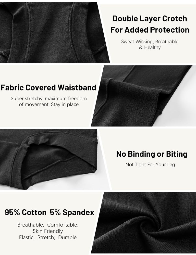 Molasus Womens Cotton Boy Shorts Panties Ladies High Waisted Full Coverage Stretch Underwear Pack of 5,Black,Medium - Image 4