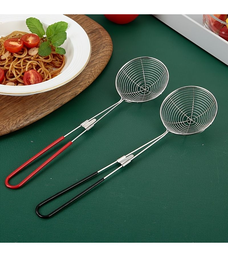 Small Red Stainless Steel Skimmer With Handle For Hot Pot Bubble Tea And Dumpling Multipurpose Colander - Image 5