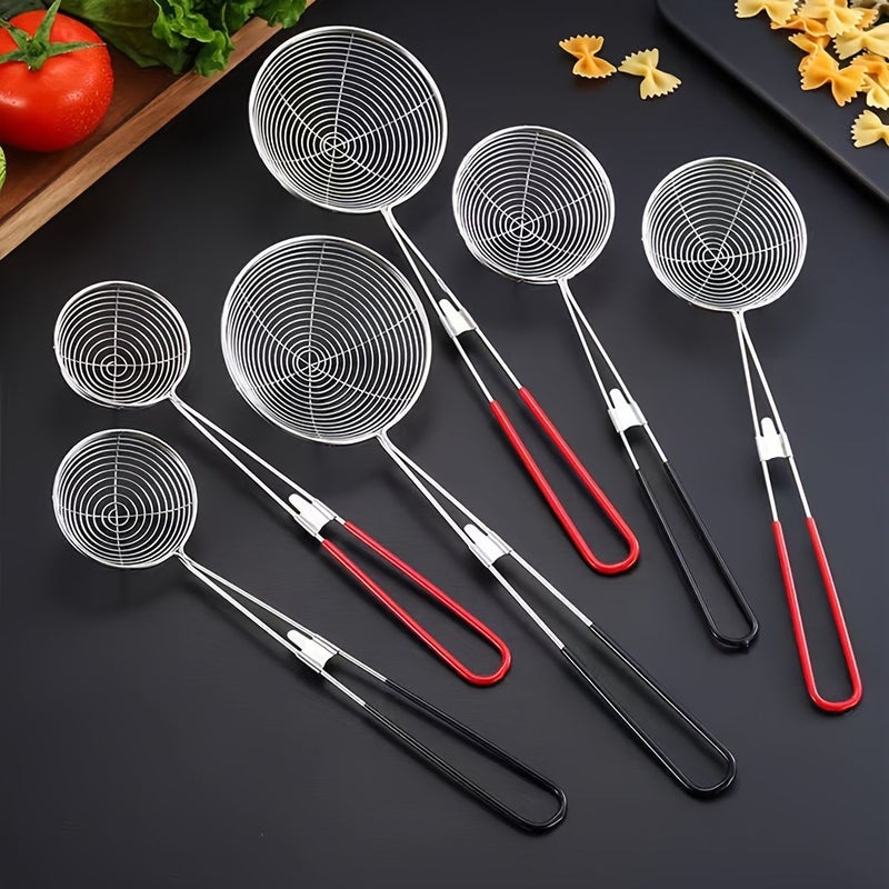 Small Red Stainless Steel Skimmer With Handle For Hot Pot Bubble Tea And Dumpling Multipurpose Colander - Image 1