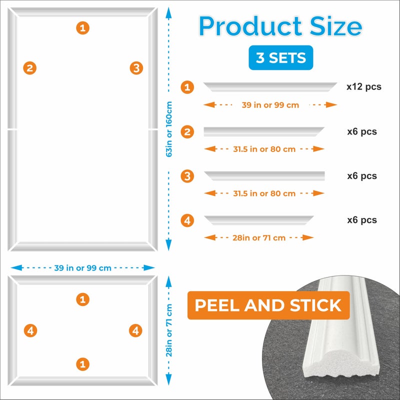 birdeco Peel and Stick Wall Molding Kit, Pre-Cut Paintable Wall Trim, No Nails No Glue, Easy DIY Installation, 6 Piece (3 Top & 3 Bottom Frames) - Image 4