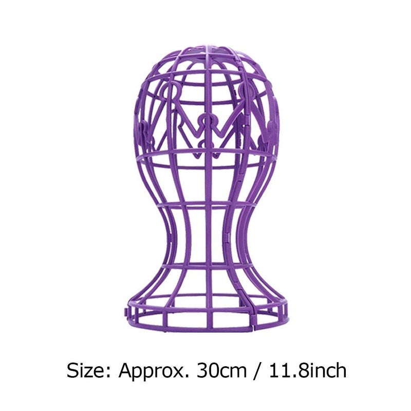 woobles 1pc Mannequin Head Model Wigs Cap, ABS Foldable Manikin Headwear Displaying Stand, Professional Folding Wig Holder for Salon and Personal Home Use(Purple) - Image 2