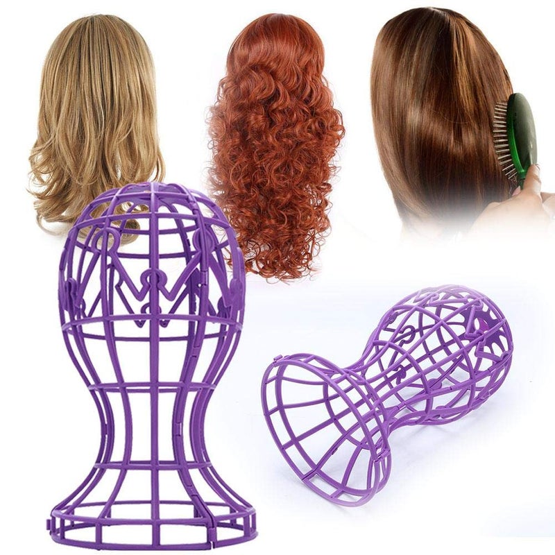 woobles 1pc Mannequin Head Model Wigs Cap, ABS Foldable Manikin Headwear Displaying Stand, Professional Folding Wig Holder for Salon and Personal Home Use(Purple) - Image 5