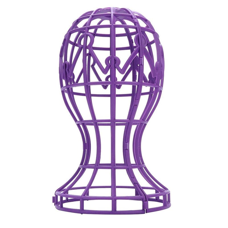 woobles 1pc Mannequin Head Model Wigs Cap, ABS Foldable Manikin Headwear Displaying Stand, Professional Folding Wig Holder for Salon and Personal Home Use(Purple) - Image 1