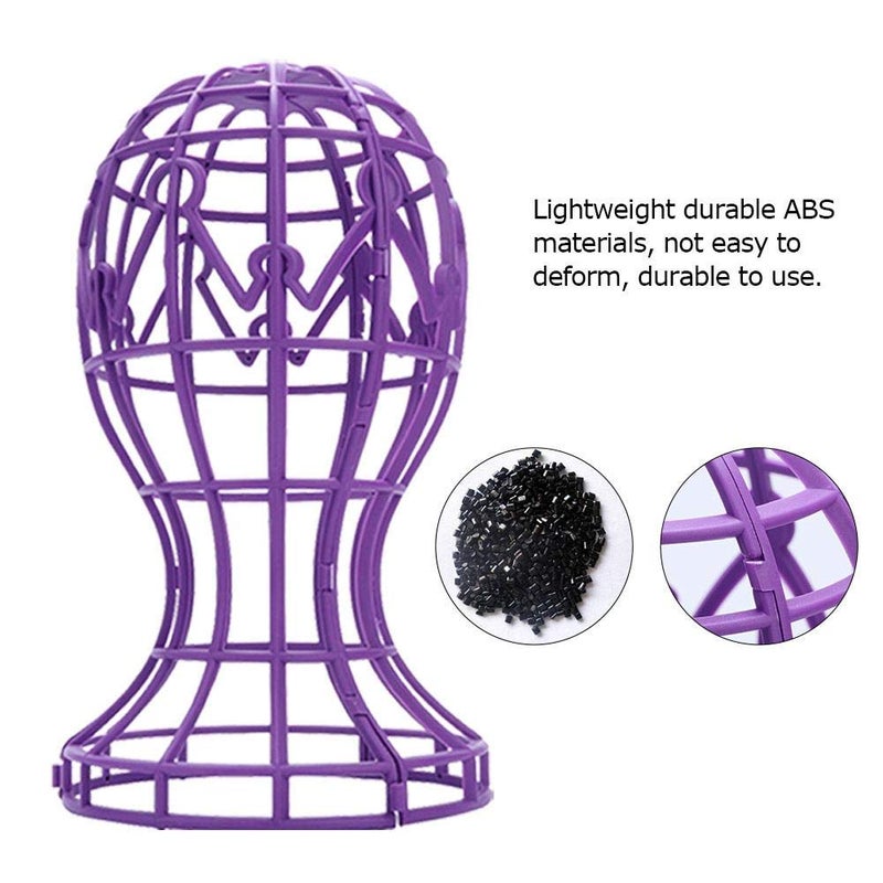 woobles 1pc Mannequin Head Model Wigs Cap, ABS Foldable Manikin Headwear Displaying Stand, Professional Folding Wig Holder for Salon and Personal Home Use(Purple) - Image 3