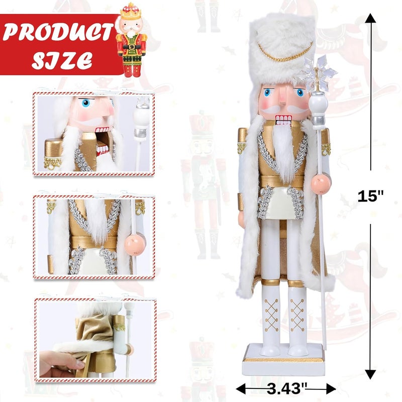 CHONSUN Christmas Nutcracker Decorations Nutcracker Figure 15 Inch Wooden Nutcrackers Collectible Ornament Nutcracker Soldier for Table Desktop Home Christmas Decor Xmas Indoor Decor White King - Image 2