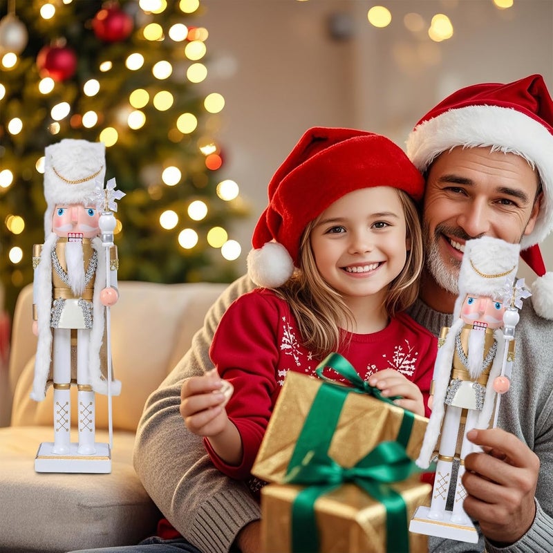 CHONSUN Christmas Nutcracker Decorations Nutcracker Figure 15 Inch Wooden Nutcrackers Collectible Ornament Nutcracker Soldier for Table Desktop Home Christmas Decor Xmas Indoor Decor White King - Image 4