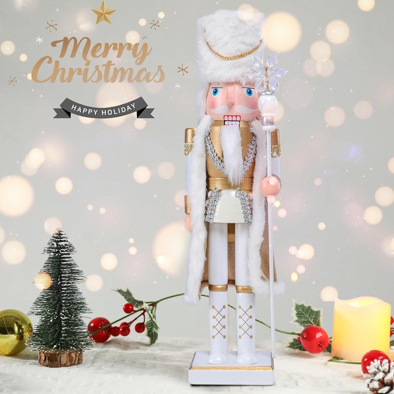 CHONSUN Christmas Nutcracker Decorations Nutcracker Figure 15 Inch Wooden Nutcrackers Collectible Ornament Nutcracker Soldier for Table Desktop Home Christmas Decor Xmas Indoor Decor White King - Image 5