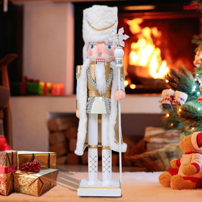 CHONSUN Christmas Nutcracker Decorations Nutcracker Figure 15 Inch Wooden Nutcrackers Collectible Ornament Nutcracker Soldier for Table Desktop Home Christmas Decor Xmas Indoor Decor White King - Image 3