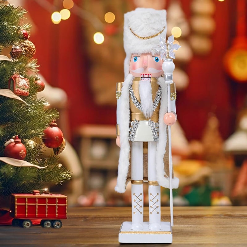 CHONSUN Christmas Nutcracker Decorations Nutcracker Figure 15 Inch Wooden Nutcrackers Collectible Ornament Nutcracker Soldier for Table Desktop Home Christmas Decor Xmas Indoor Decor White King - Image 1