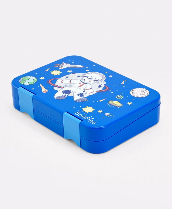 Bonfino Lunch Box, Astronaut Theme, Easy to Carry, Leak-Proof Lid, Microwave Safe, 3 Years+, 22 x 15.5 x 5cm - Blue - Image 1