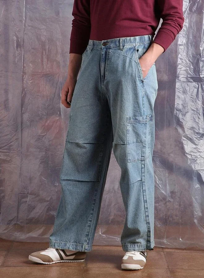 Hubberholme Men Light Wash Blue Denim Baggy Jeans