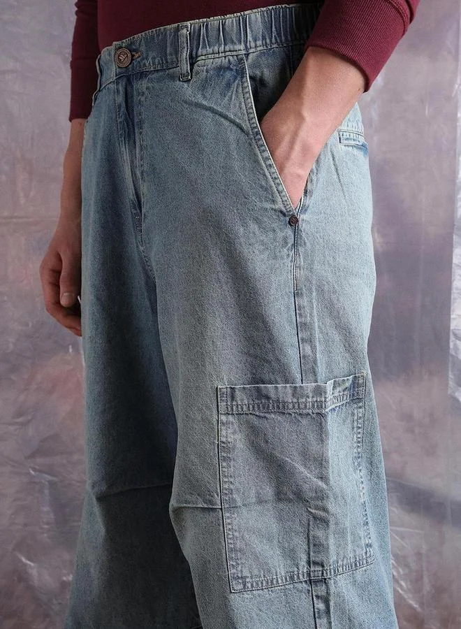 Hubberholme Men Light Wash Blue Denim Baggy Jeans