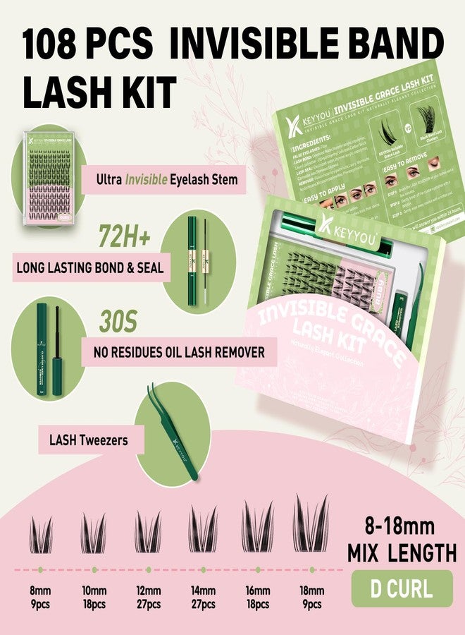 كييو مجموعة رموش KEYYOU Fairy Ruby Lash Clusters Kit Manga Lash Extension Kit D Curl 108Pcs Eyelash Extension Kit Wispy Natural Invisible Band Kit with Waterproof DIY lash Extension Kit at Home(Ruby-D-8-18MIX) - Image 2
