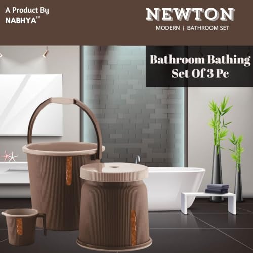 Nabhya Combo of 3 pcs Bathroom Accessories Set Plastic Bathroom Set with 20Ltr Plastic Bucket, Small Mug and Big Stool for Home, Kitchen & Bathroom (Brown) - Image 4