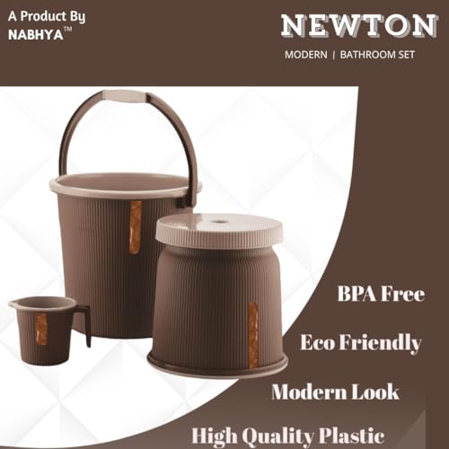 Nabhya Combo of 3 pcs Bathroom Accessories Set Plastic Bathroom Set with 20Ltr Plastic Bucket, Small Mug and Big Stool for Home, Kitchen & Bathroom (Brown) - Image 2