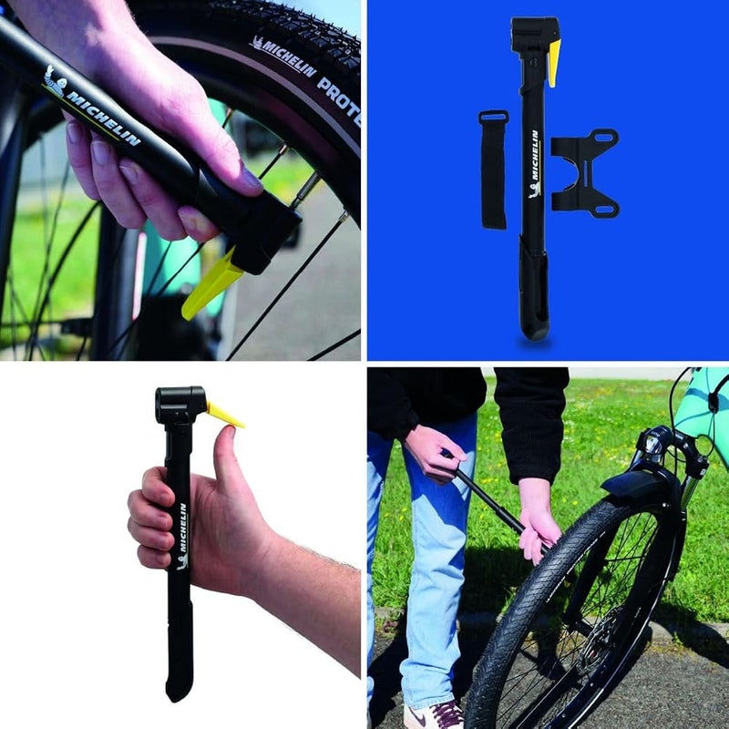 MICHELIN - Air Tech Dual-Head Aluminium Mini Pump - Max Pressure 8 Bar/120 PSI - Lightweight and Easy to Use - T-Handle - Bicycle Attachment Included - Compatible Presta, Schrader, Dunlop Valves - Image 2