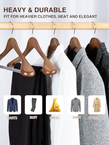 SMARTOR Wooden Suit Hangers for Men 8 Pack, Wide Shoulder Wood Suit Hangers with Non Slip Pant Bar, Wide Hanger for Suits, Coats, Jackets, Walnut - Image 3