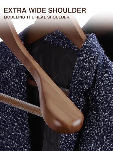 SMARTOR Wooden Suit Hangers for Men 8 Pack, Wide Shoulder Wood Suit Hangers with Non Slip Pant Bar, Wide Hanger for Suits, Coats, Jackets, Walnut - Image 4